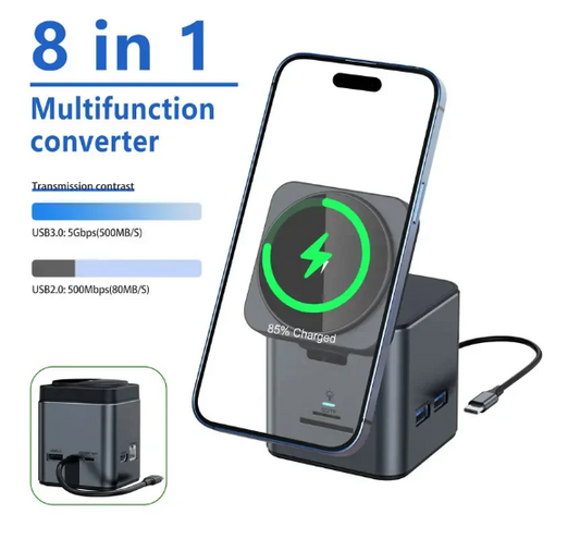 8 in 1 Wireless Charger with USB Hub (One Unit)